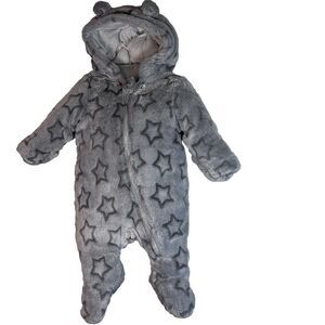 "WONDER NATION" PRAM, SOFT PILE, HOODED, NEW, 0-3 MOS,1 PIECE OUTER ZIP COAT